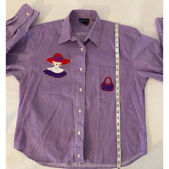 Las Olas Glam Button Down Shirt Purple Checkered Red Hat - Size Medium - Picture 6 of 7